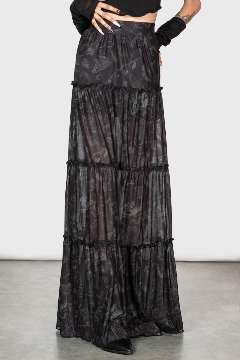 Killstar Ghosted Woods Maxi Skirt Negros | 86201-XURN