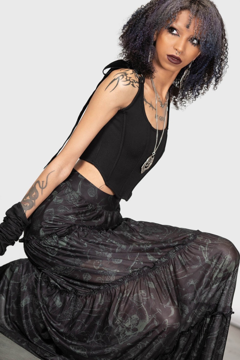 Killstar Ghosted Woods Maxi Skirt Negros | 86201-XURN