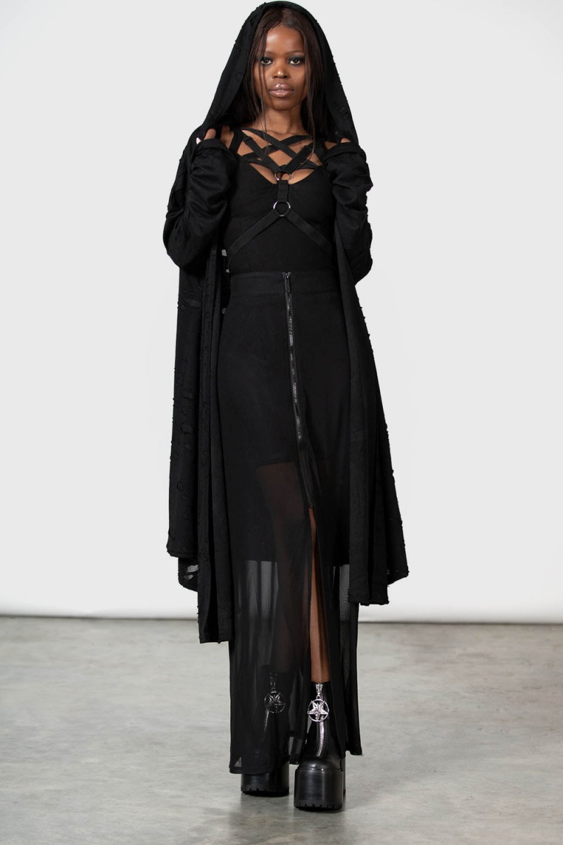 Killstar Gibbous Moon Maxi Skirt Negros | 97304-WJAH