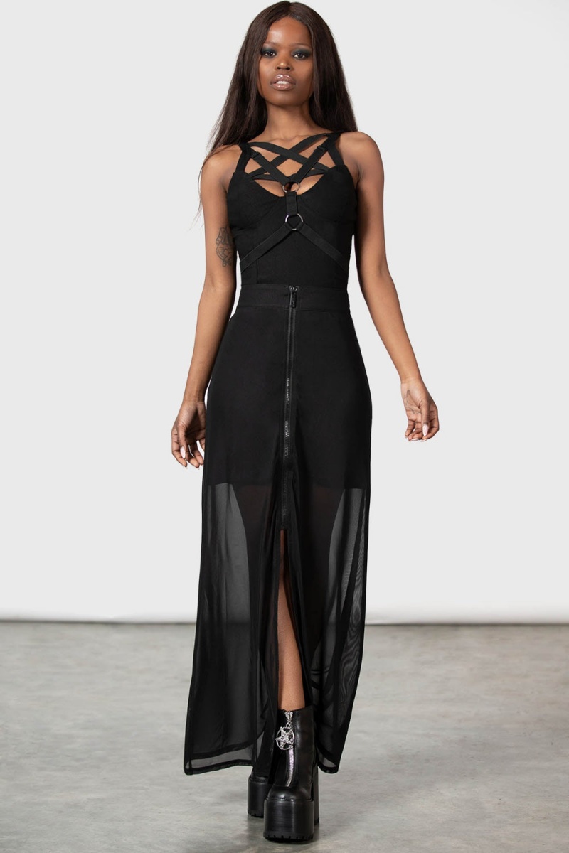 Killstar Gibbous Moon Maxi Skirt Negros | 97304-WJAH