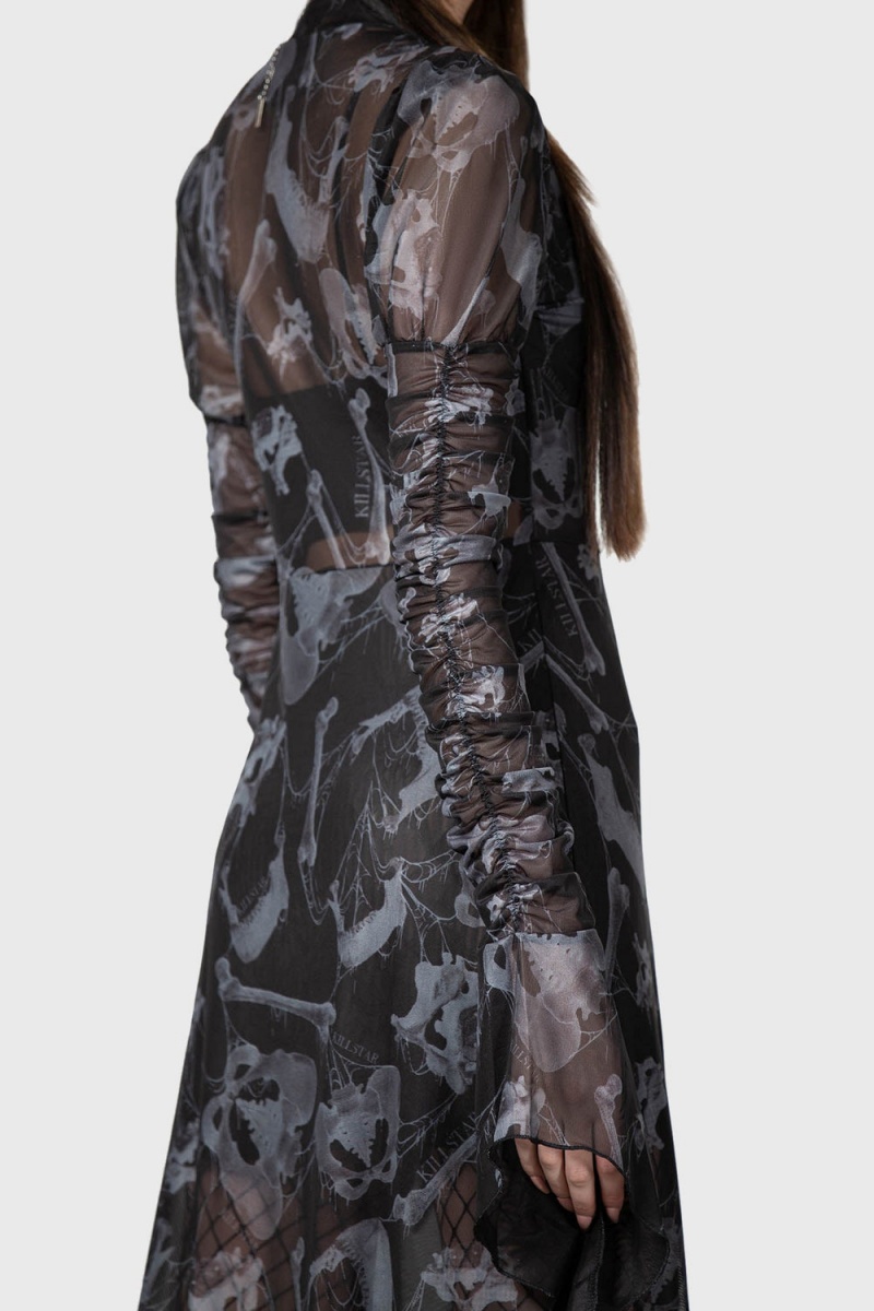 Killstar Glisten Long Sleeve Vestido Negros | 27498-WPLK