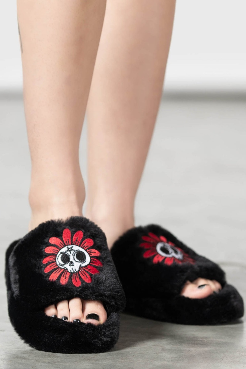 Killstar Gloomy Daze Fur Slippers Negros | 39514-TOWI