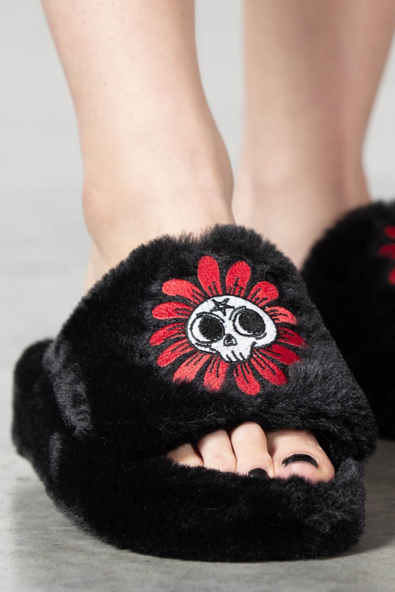 Killstar Gloomy Daze Fur Slippers Negros | 39514-TOWI