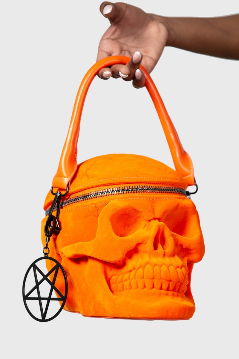 Killstar Grave Digger Skull Handbag [ORANGE VELVET] Naranjas | 38746-QWDR