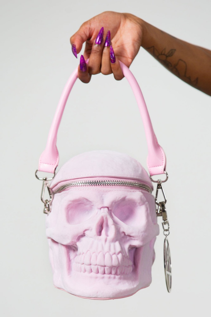 Killstar Grave Digger Skull Handbag [PASTEL PINK] Rosas | 73486-USXZ