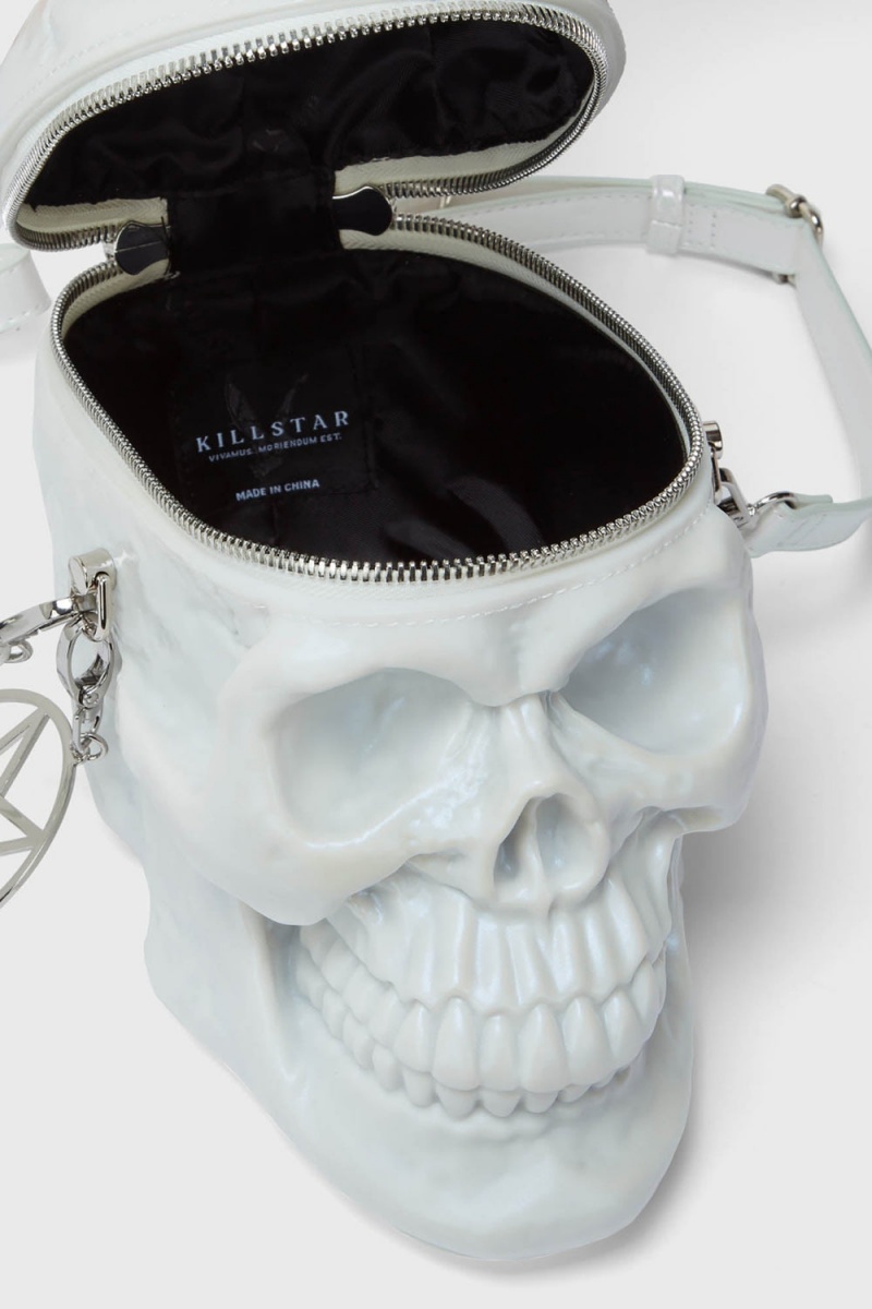 Killstar Grave Digger Skull Handbag [PEARL] Blancos | 65014-AFTG