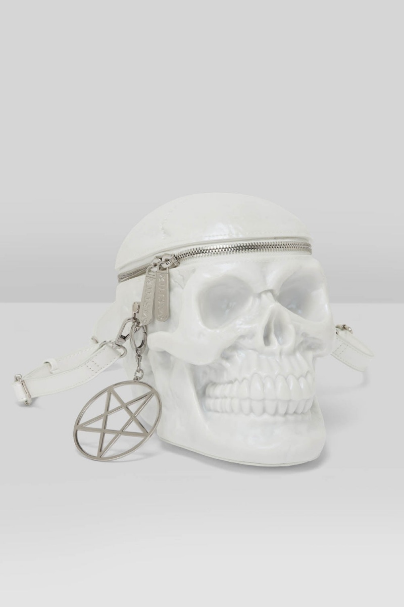 Killstar Grave Digger Skull Handbag [PEARL] Blancos | 65014-AFTG