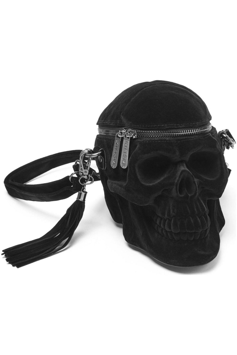 Killstar Grave Digger Skull Handbag [VELVET] Negros | 65491-QDXM