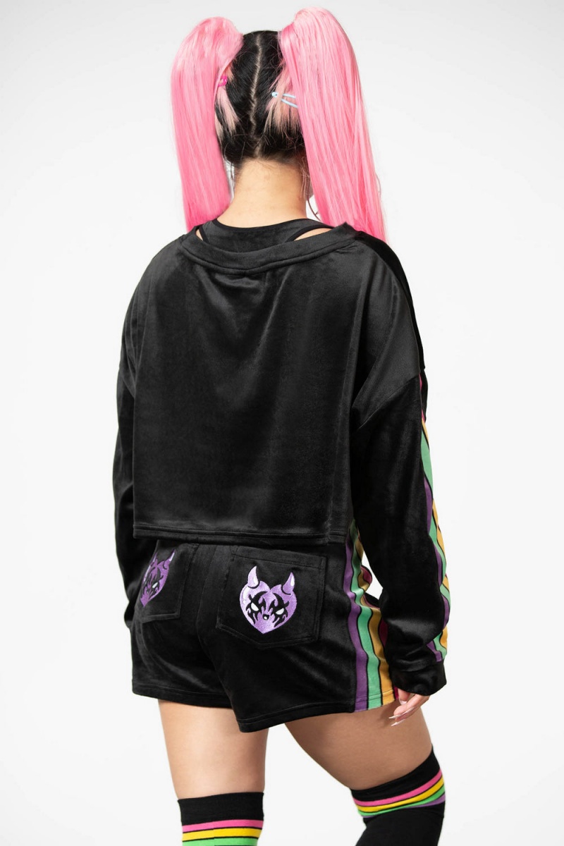 Killstar Groovy Velour Shorts Negros | 90532-LONV