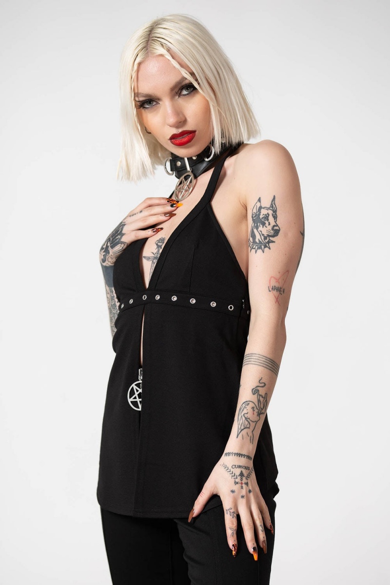 Killstar Hardcore Halter Top Negros | 87154-UZTX