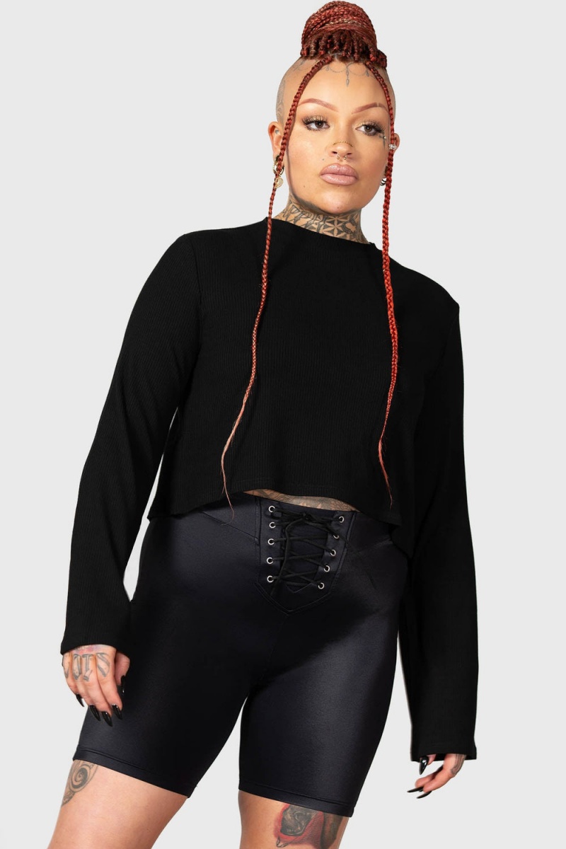 Killstar Haunted Affirmations Long Sleeve Top Negros | 15739-ARVT