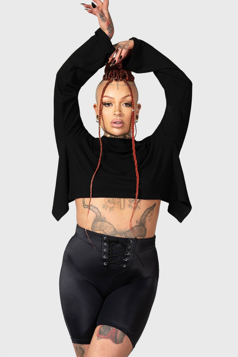 Killstar Haunted Affirmations Long Sleeve Top Negros | 15739-ARVT