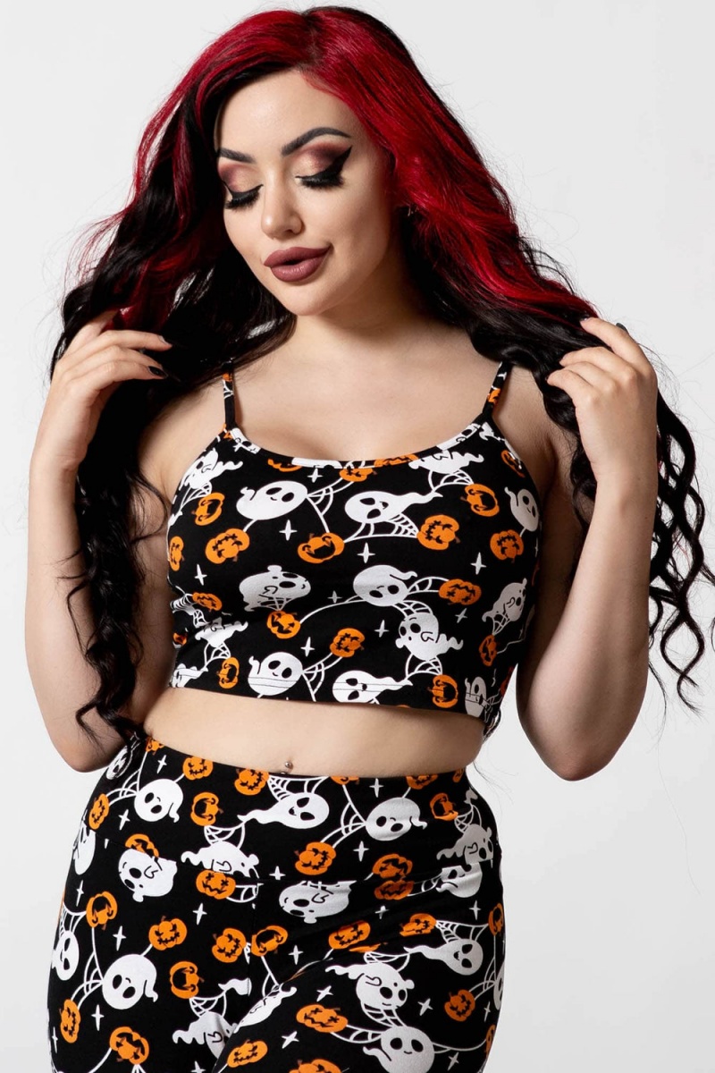 Killstar Haunted Pumpkin Cropped Cami Negros | 15360-LRTU