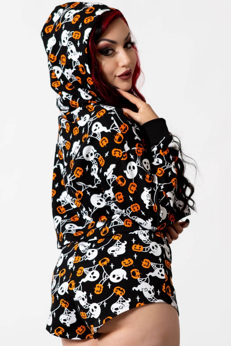 Killstar Haunted Pumpkin Cropped Hoodie Negros | 67520-YFAK