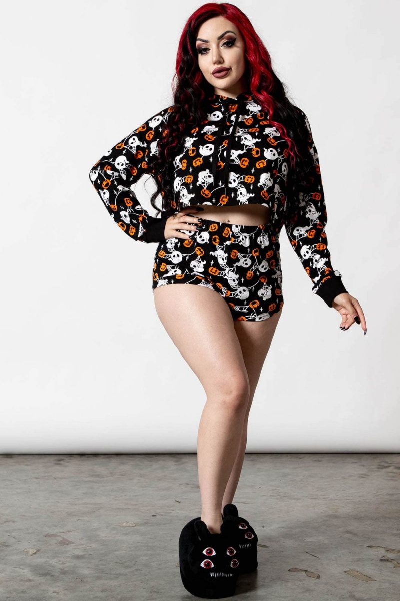 Killstar Haunted Pumpkin Cropped Hoodie Negros | 67520-YFAK