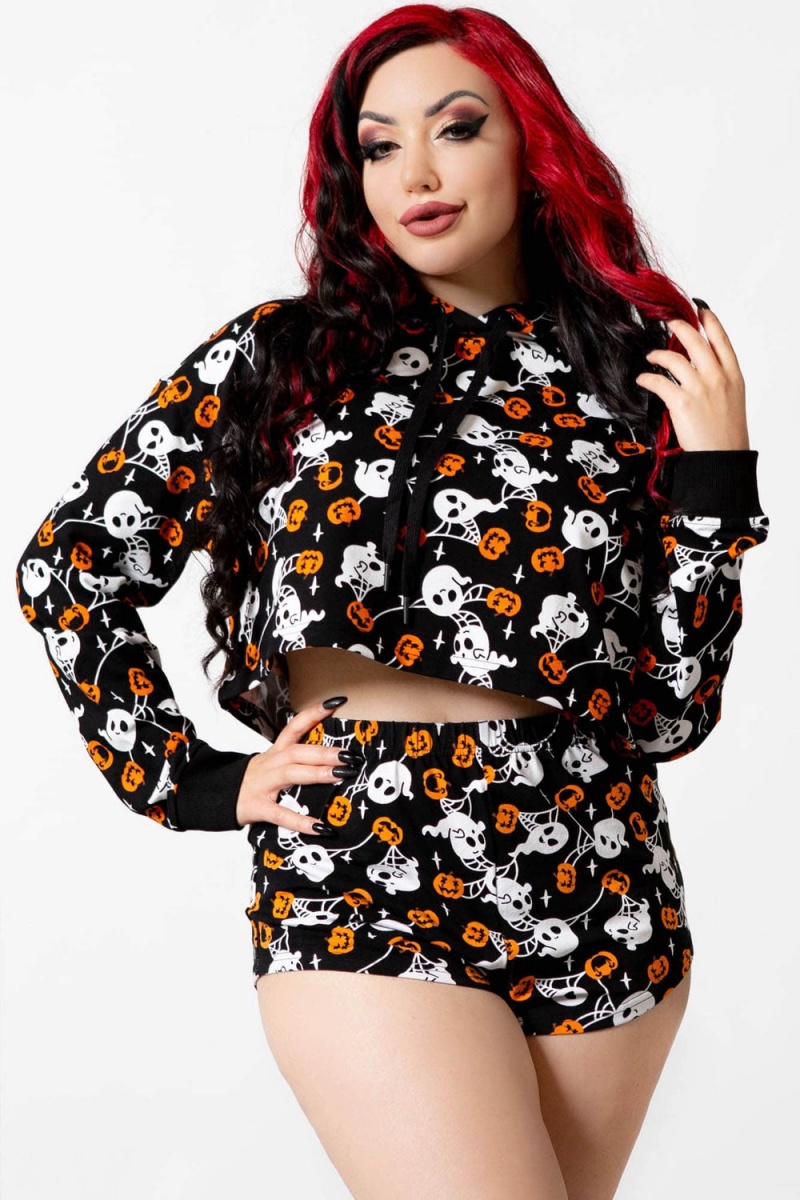 Killstar Haunted Pumpkin Cropped Hoodie Negros | 67520-YFAK