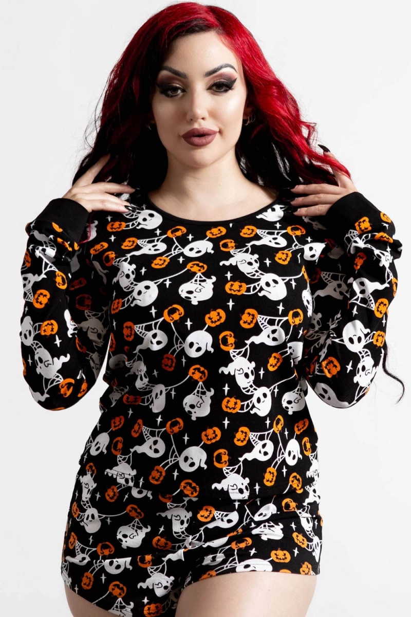Killstar Haunted Pumpkin Long Sleeve Top Negros | 29506-UCFL