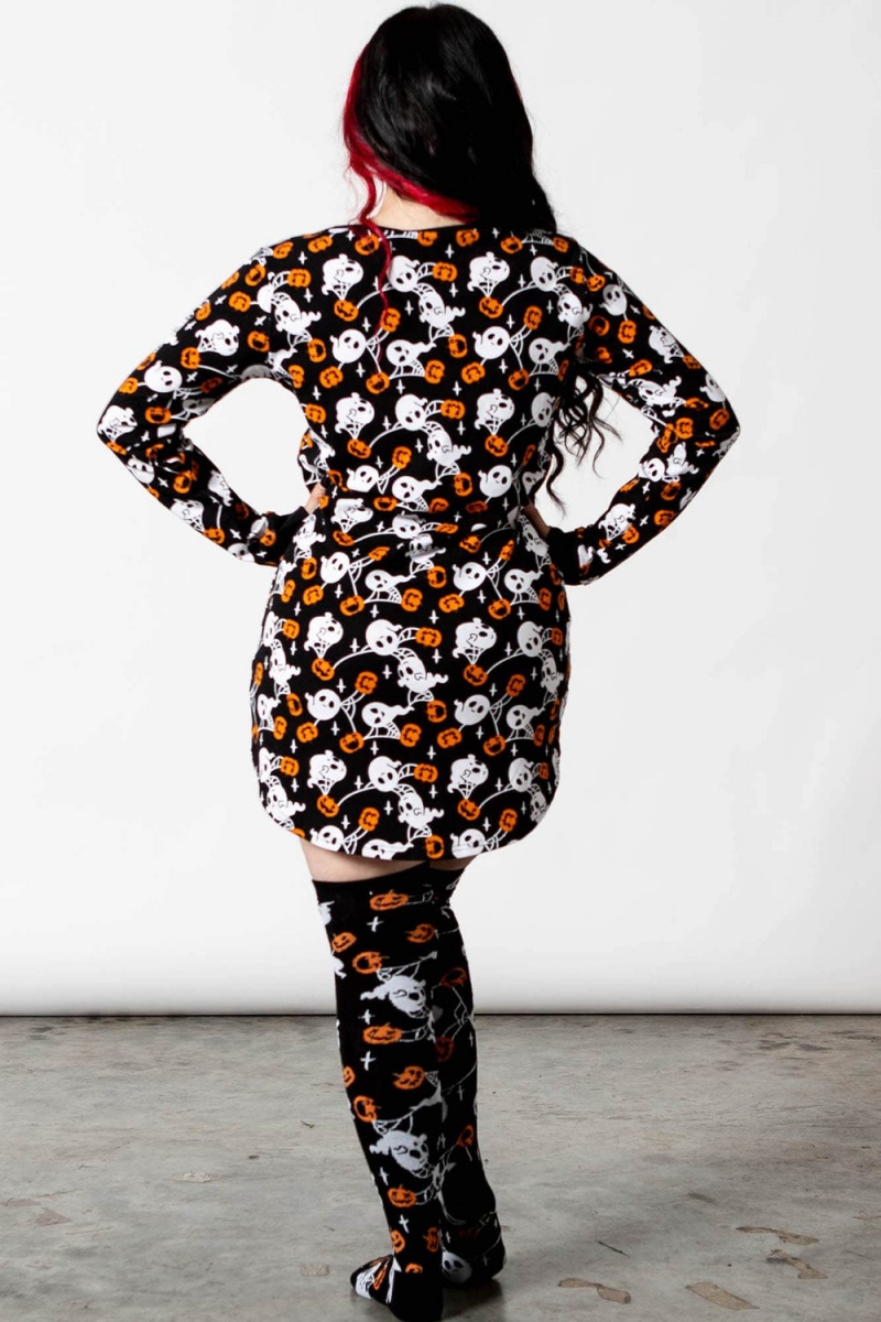 Killstar Haunted Pumpkin Lounge Vestido Negros | 27650-BITH