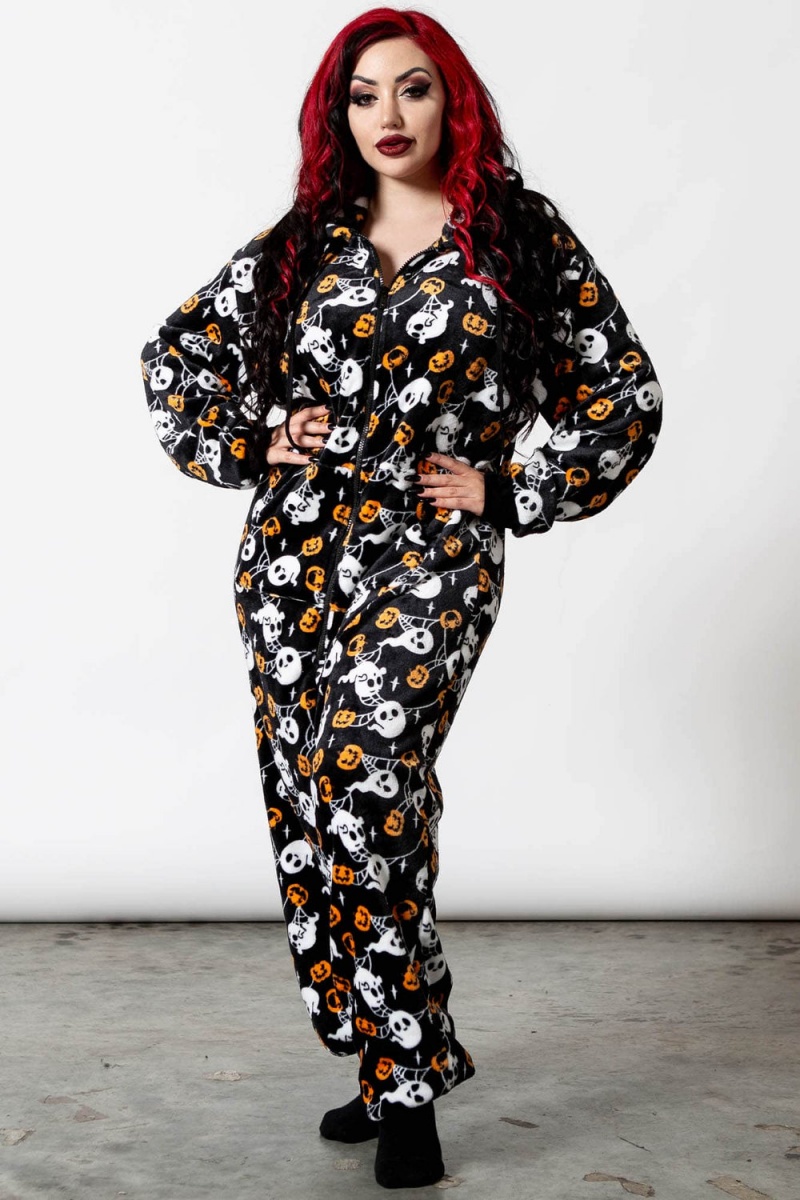 Killstar Haunted Pumpkin Onesie Negros | 15708-VXTO