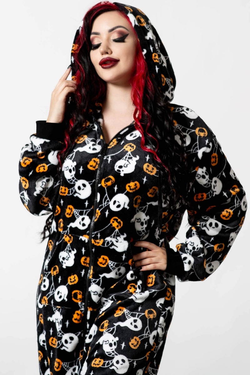 Killstar Haunted Pumpkin Onesie Negros | 15420-ZUXH
