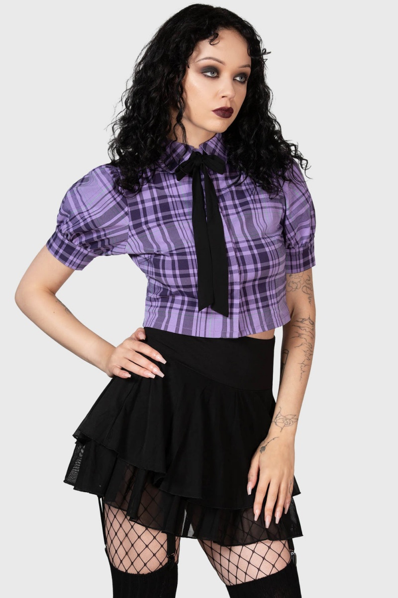 Killstar Hayee Ribbon Shirt Morados | 39621-EVYW