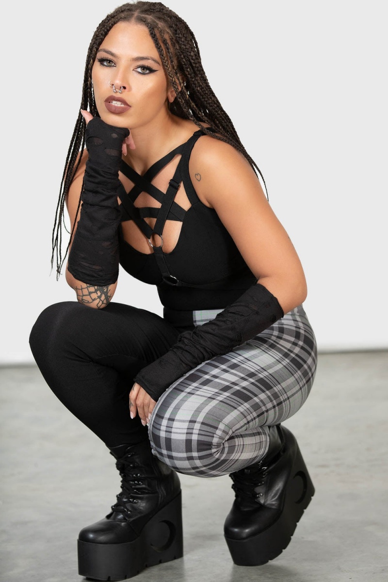 Killstar Heartbreaker Leggings Negros Grises | 05817-RDAW
