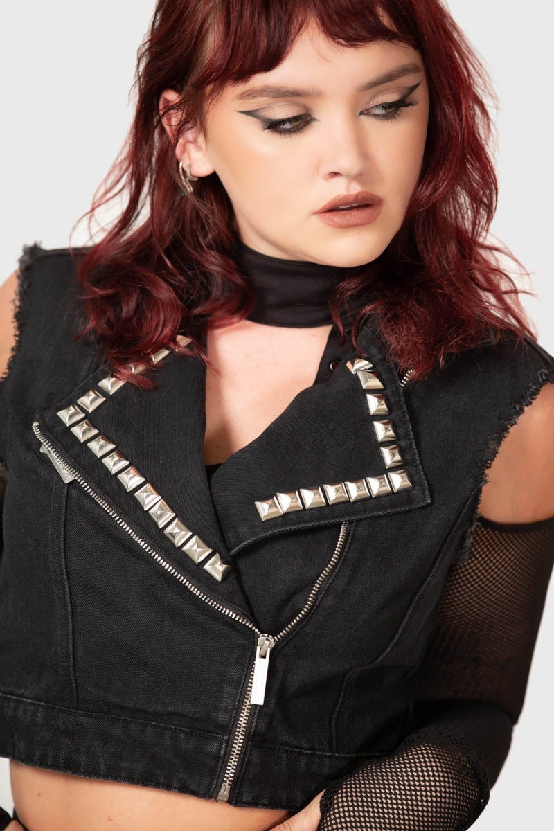 Killstar Heaven2Hell Denim Vest Negros | 73659-HURX