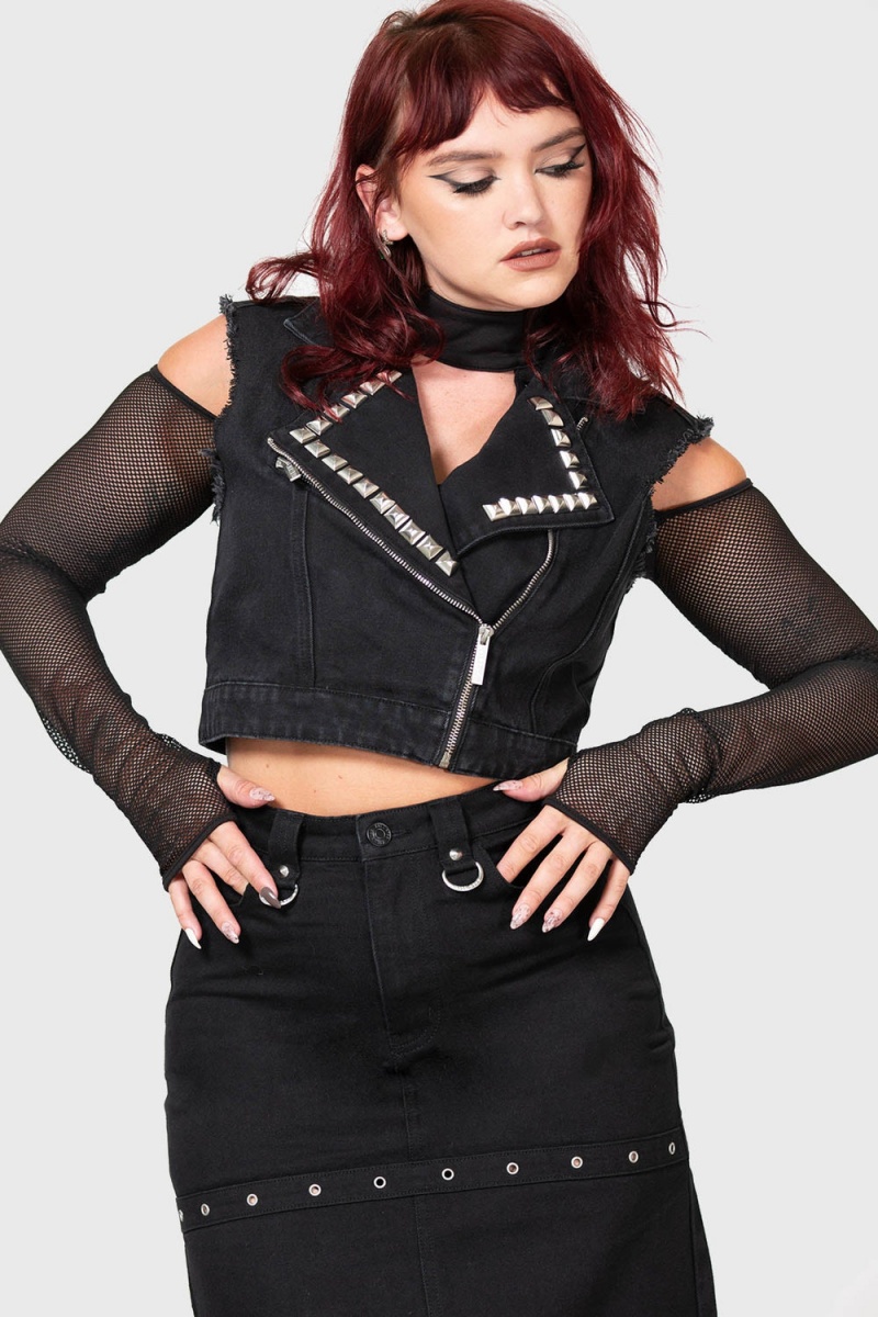 Killstar Heaven2Hell Denim Vest Negros | 73659-HURX
