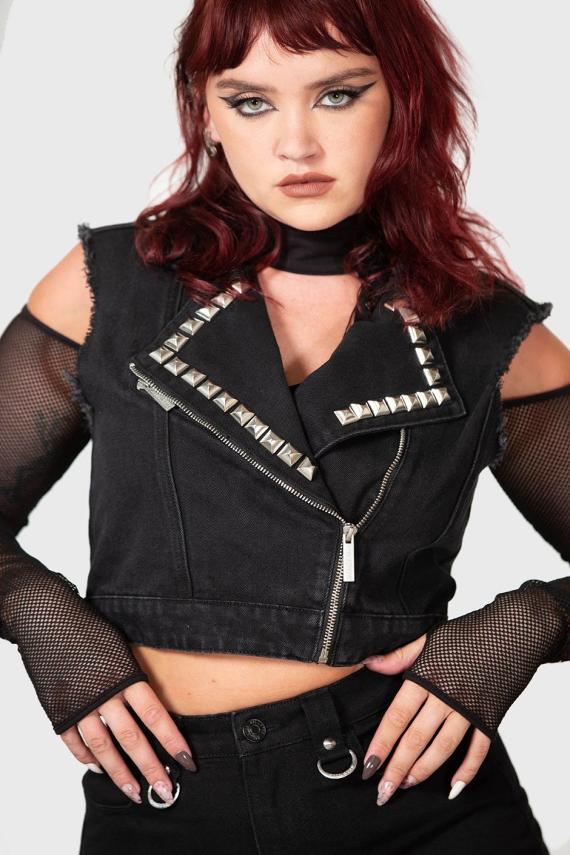 Killstar Heaven2Hell Denim Vest Negros | 73659-HURX