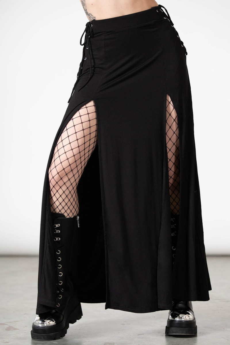 Killstar Hellverina Split Maxi Skirt Negros | 32657-XQBG