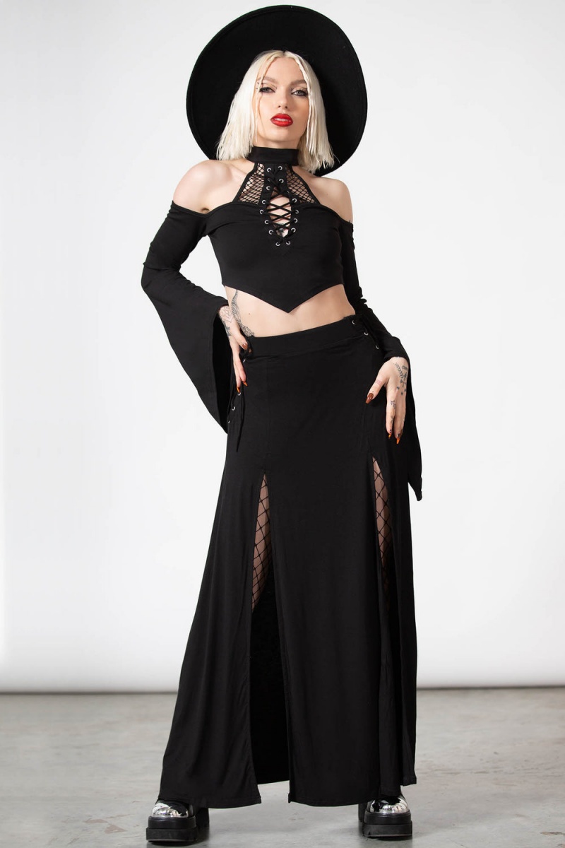 Killstar Hellverina Split Maxi Skirt Negros | 32657-XQBG