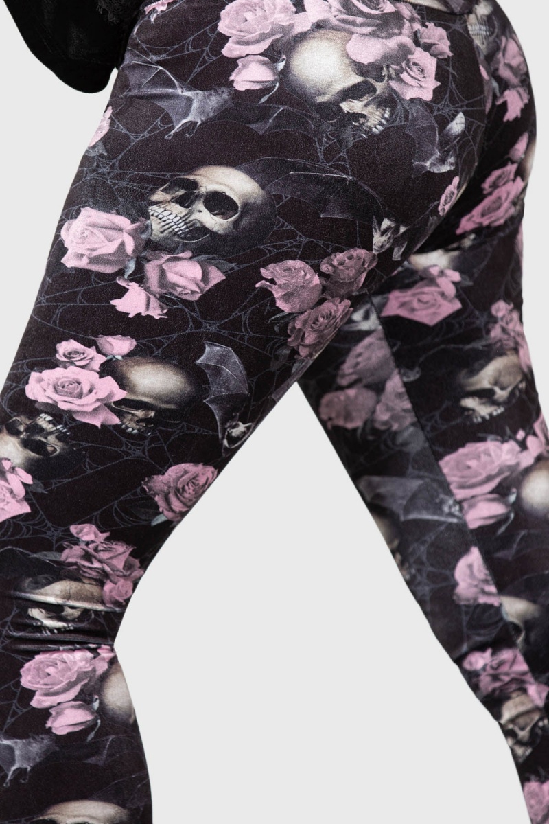 Killstar Hematite Leggings [BLACK/PINK] Rosas | 02591-ZUAX