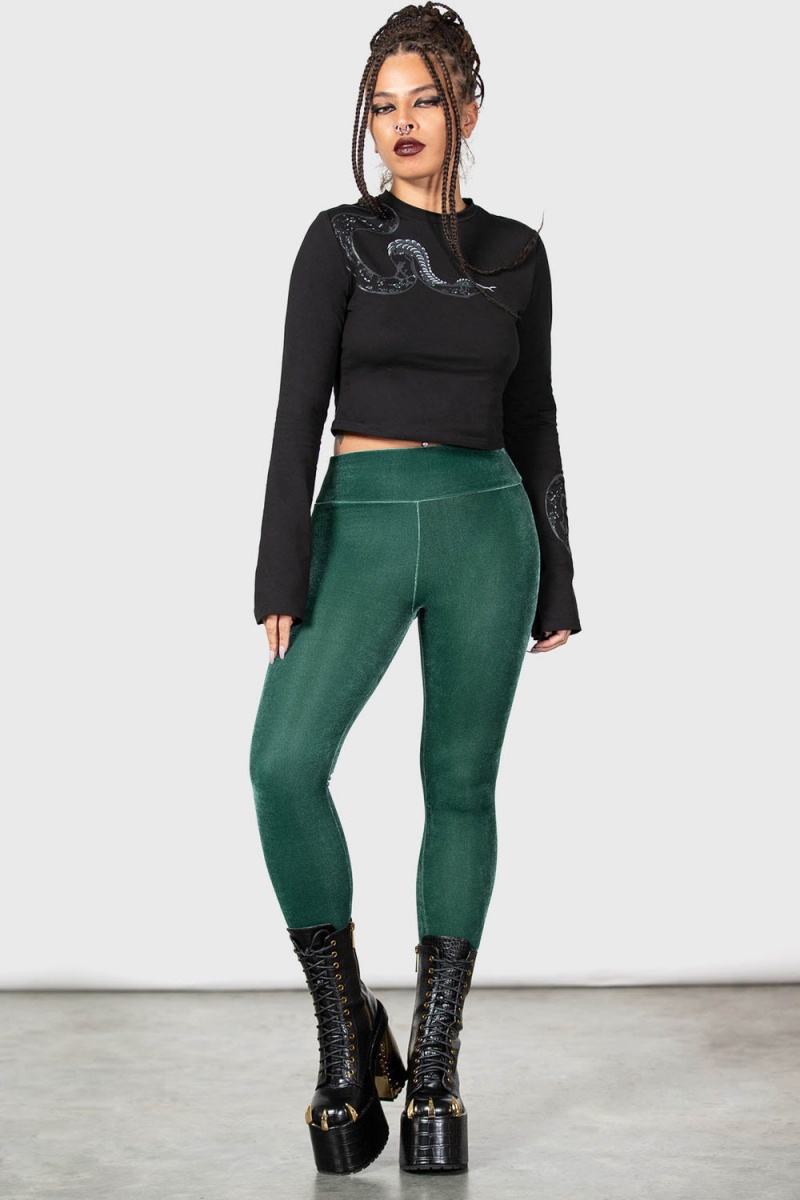 Killstar Hematite Leggings [GREEN] Verdes | 53710-NGZT
