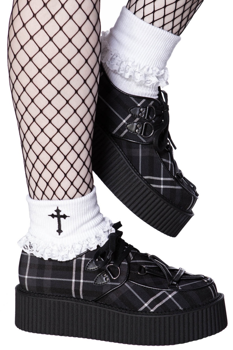 Killstar Hexellent Creepers [ASH TARTAN] Grises | 32964-VCLO