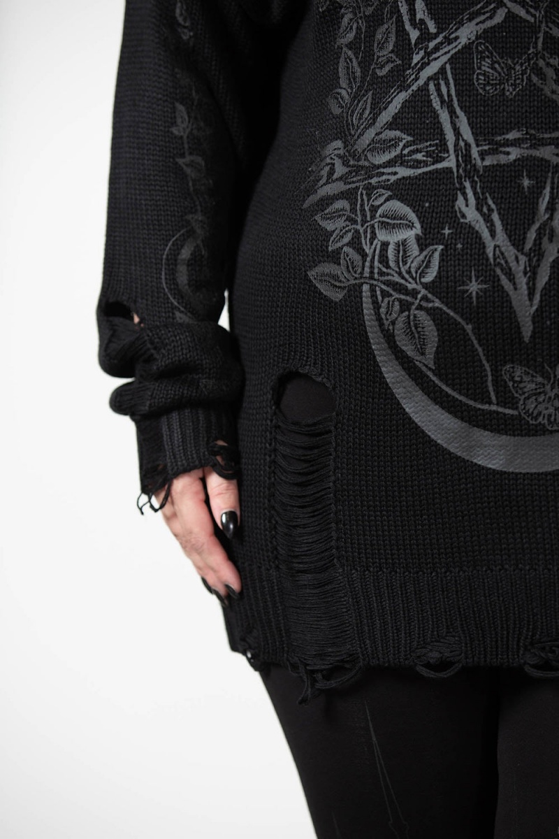 Killstar Hyperion Encapuchado Knit Sueter Negros | 03748-LGYM