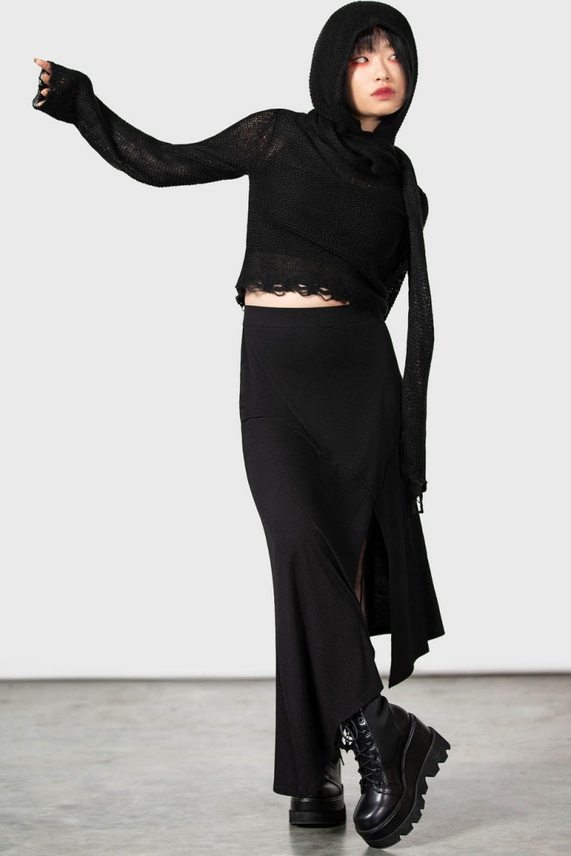 Killstar Ilayda Midi Skirt Negros | 06258-SPVC