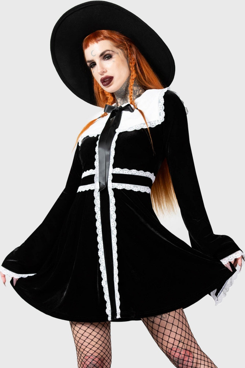 Killstar Infinity Coven Long Sleeve Vestido Negros | 97430-UDXE