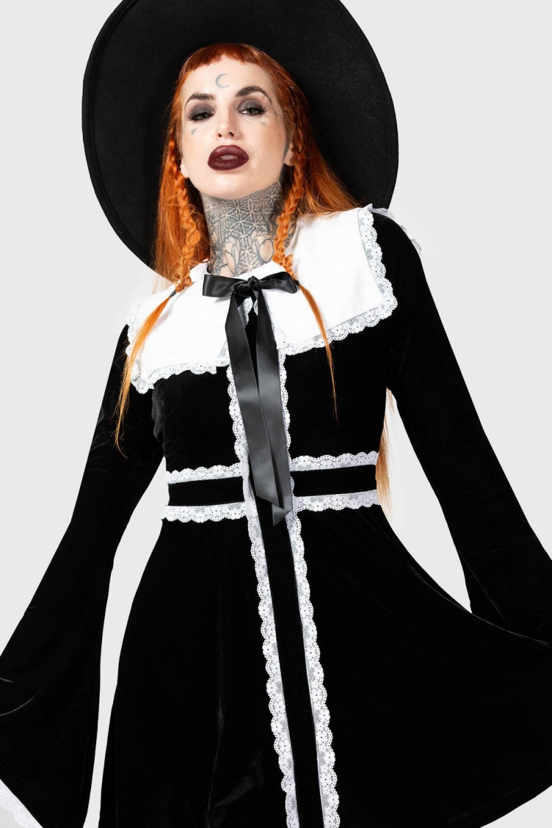 Killstar Infinity Coven Long Sleeve Vestido Negros | 97430-UDXE