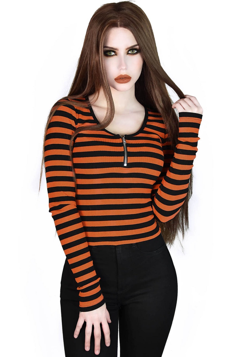 Killstar Izora Acanalado Top [PUMPKIN] Naranjas | 01698-WALT