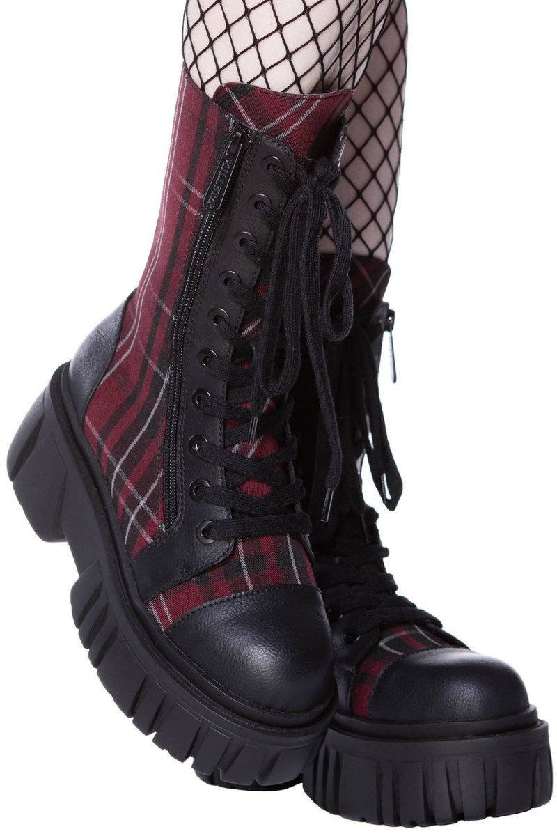 Killstar Kick The Bucket Boots [BLOOD TARTAN] Rojos | 12689-FONR