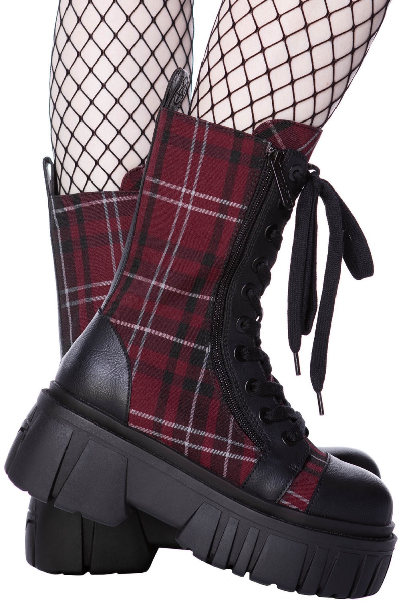 Killstar Kick The Bucket Boots [BLOOD TARTAN] Rojos | 12689-FONR