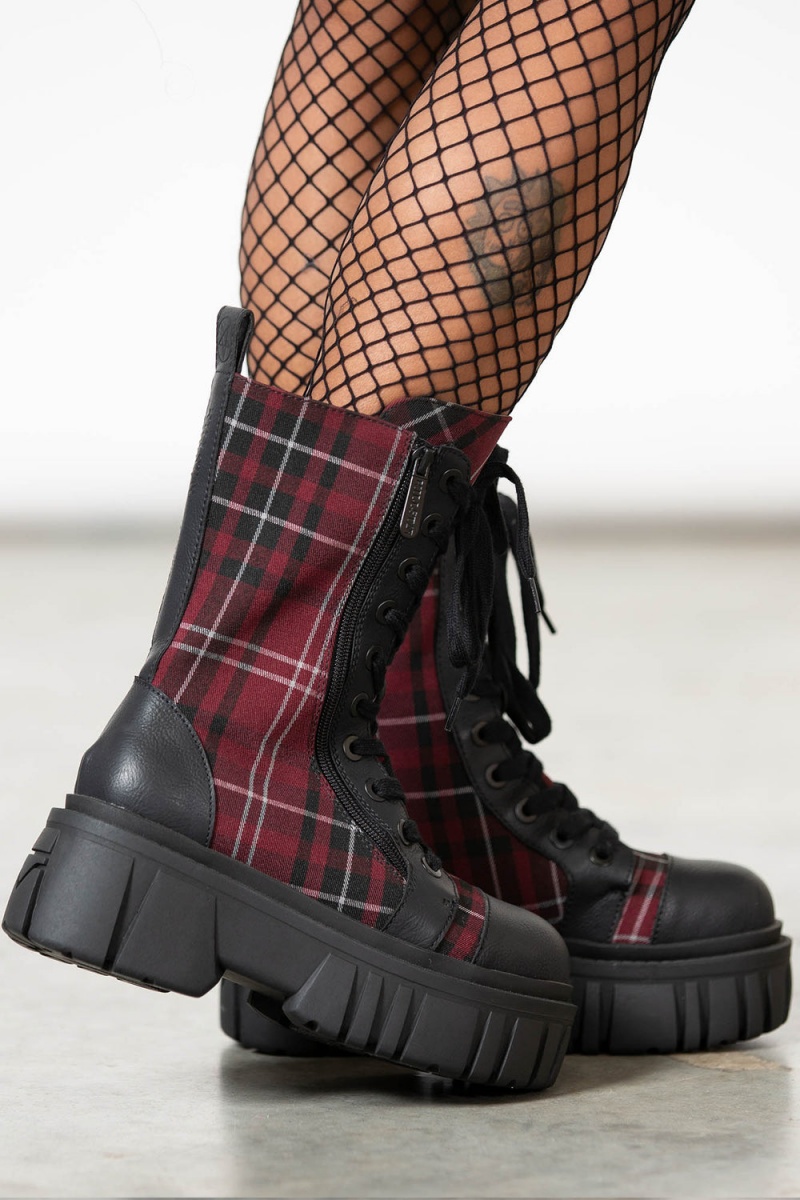 Killstar Kick The Bucket Boots [BLOOD TARTAN] Rojos | 12689-FONR