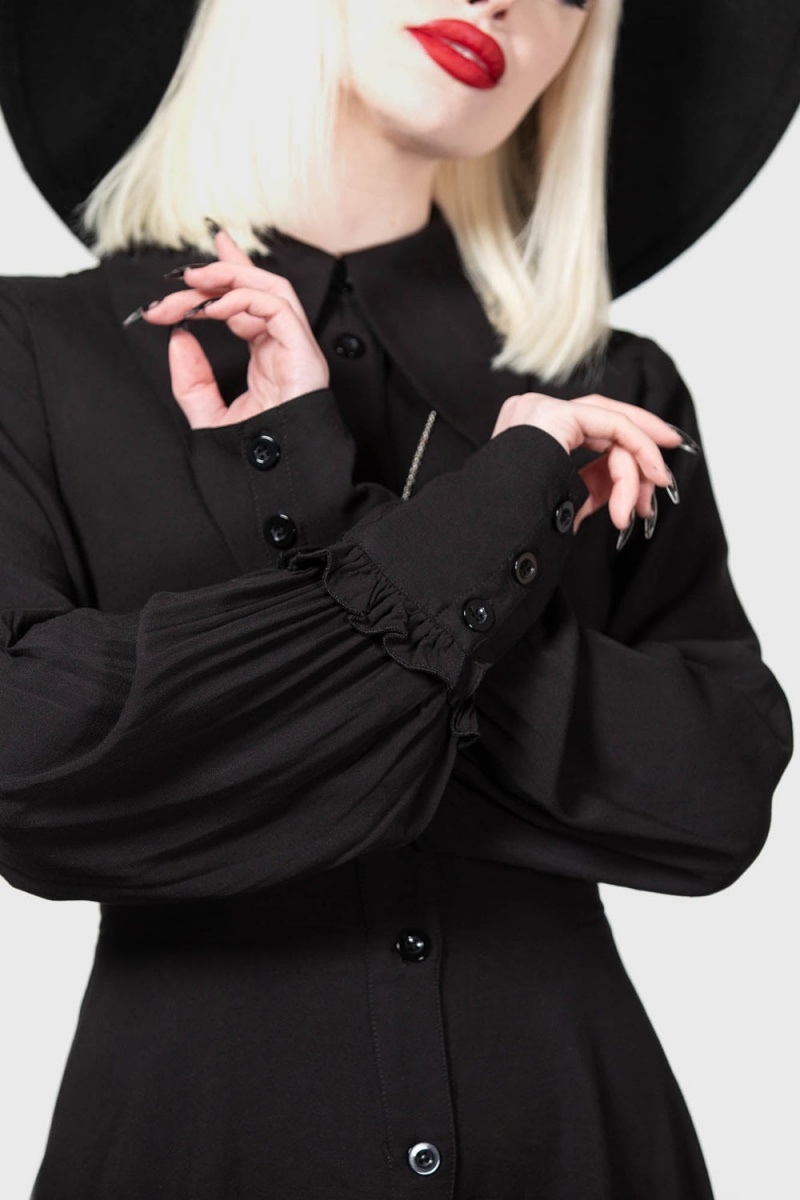 Killstar Kimaris Long Sleeve Vestido Negros | 52410-OPHE