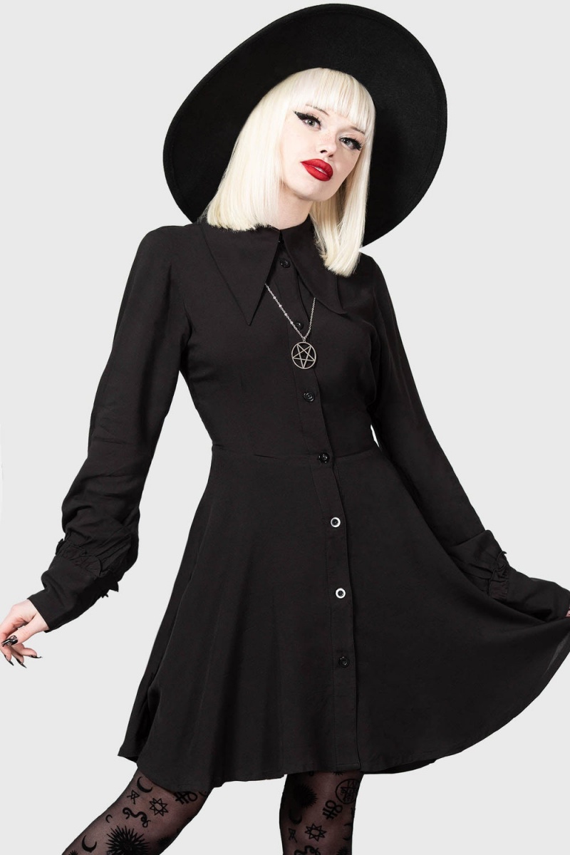 Killstar Kimaris Long Sleeve Vestido Negros | 52410-OPHE