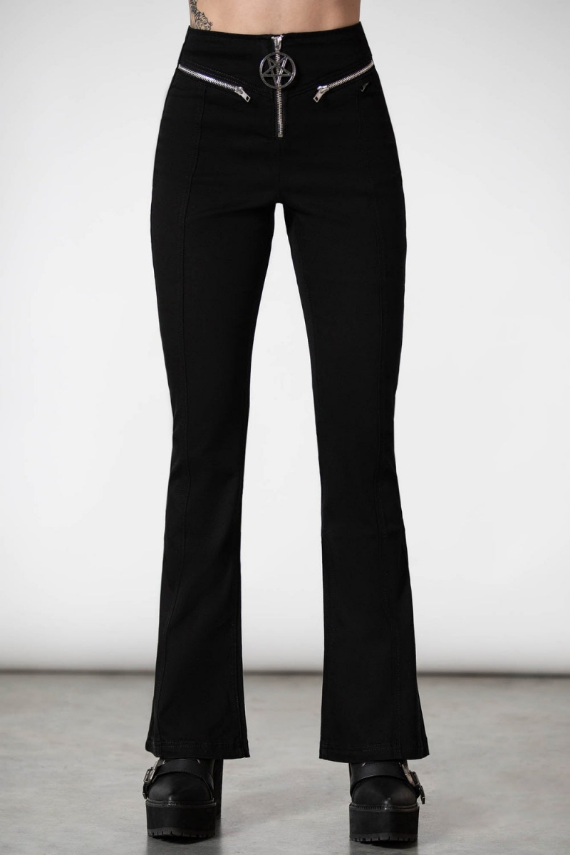 Killstar Krypteria Zip Bell Bottoms Negros | 21607-MKPR