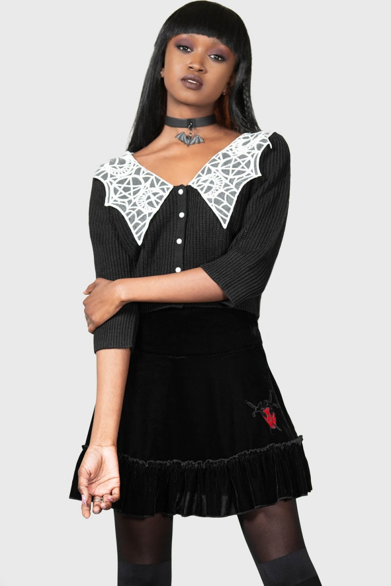 Killstar Lamellae Skater Skirt Negros | 13897-WBGN