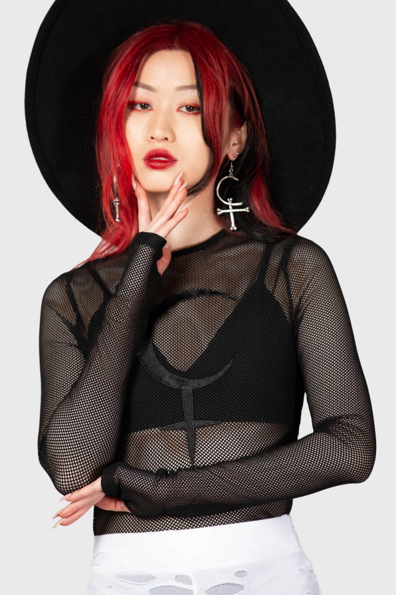 Killstar Lilith's Moon Bodysuit Negros | 91805-PHJC