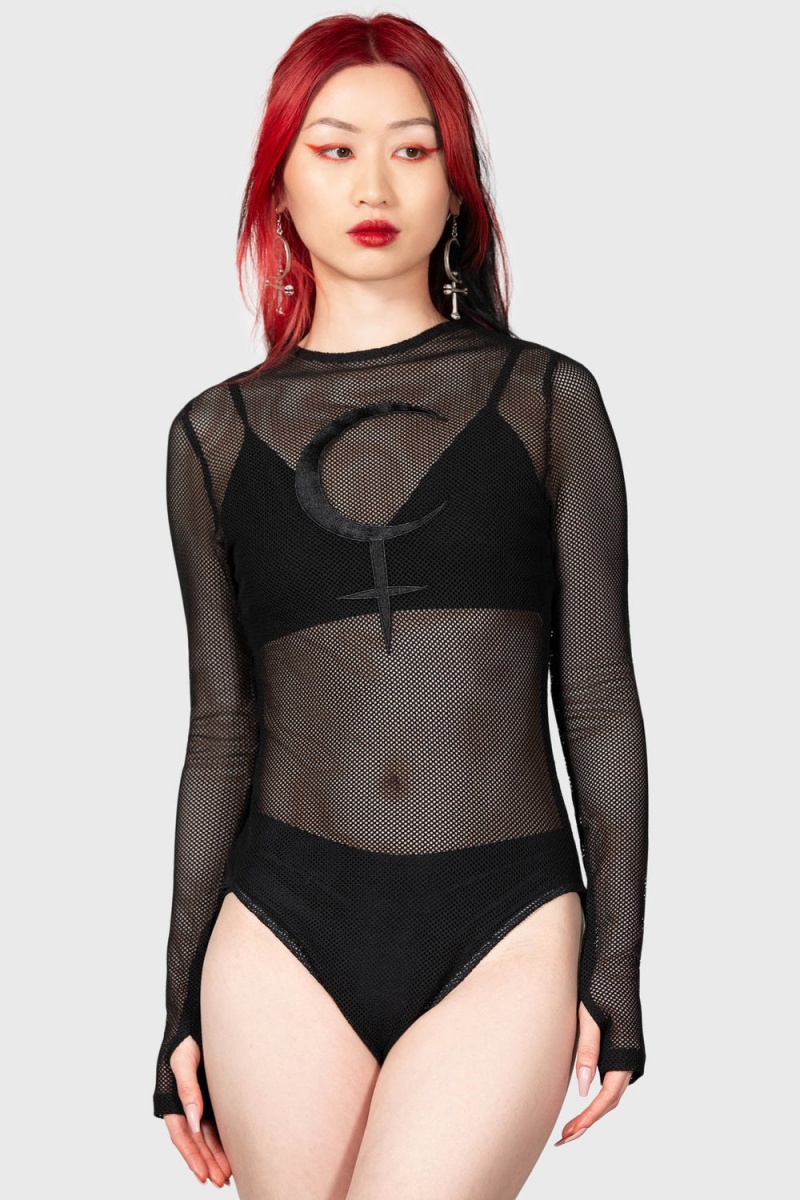 Killstar Lilith's Moon Bodysuit Negros | 91805-PHJC