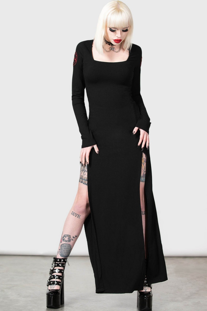 Killstar Lilith's Rage Long Sleeve Vestido Negros | 09157-UIQP