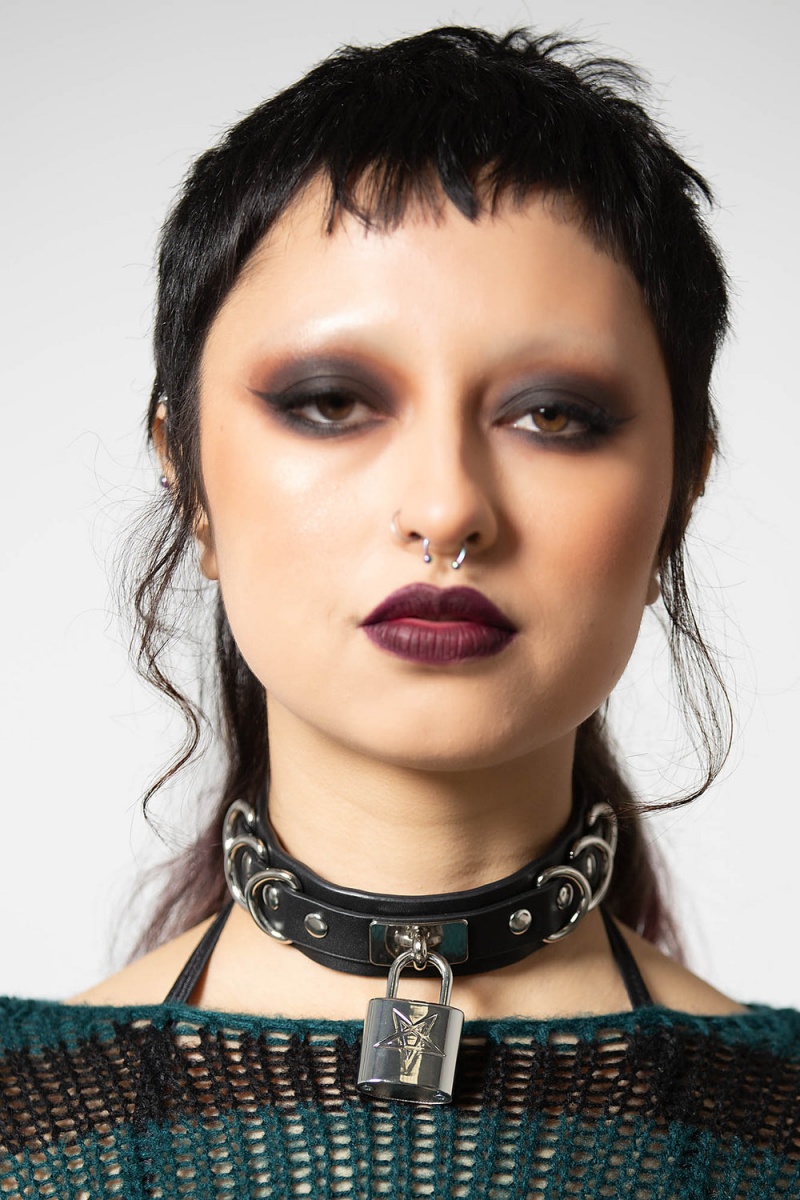 Killstar Lock N' Load Padlock Choker Negros | 07589-BVQU